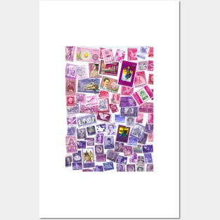 Pink purple postage stamps from all over the world Posters and Art